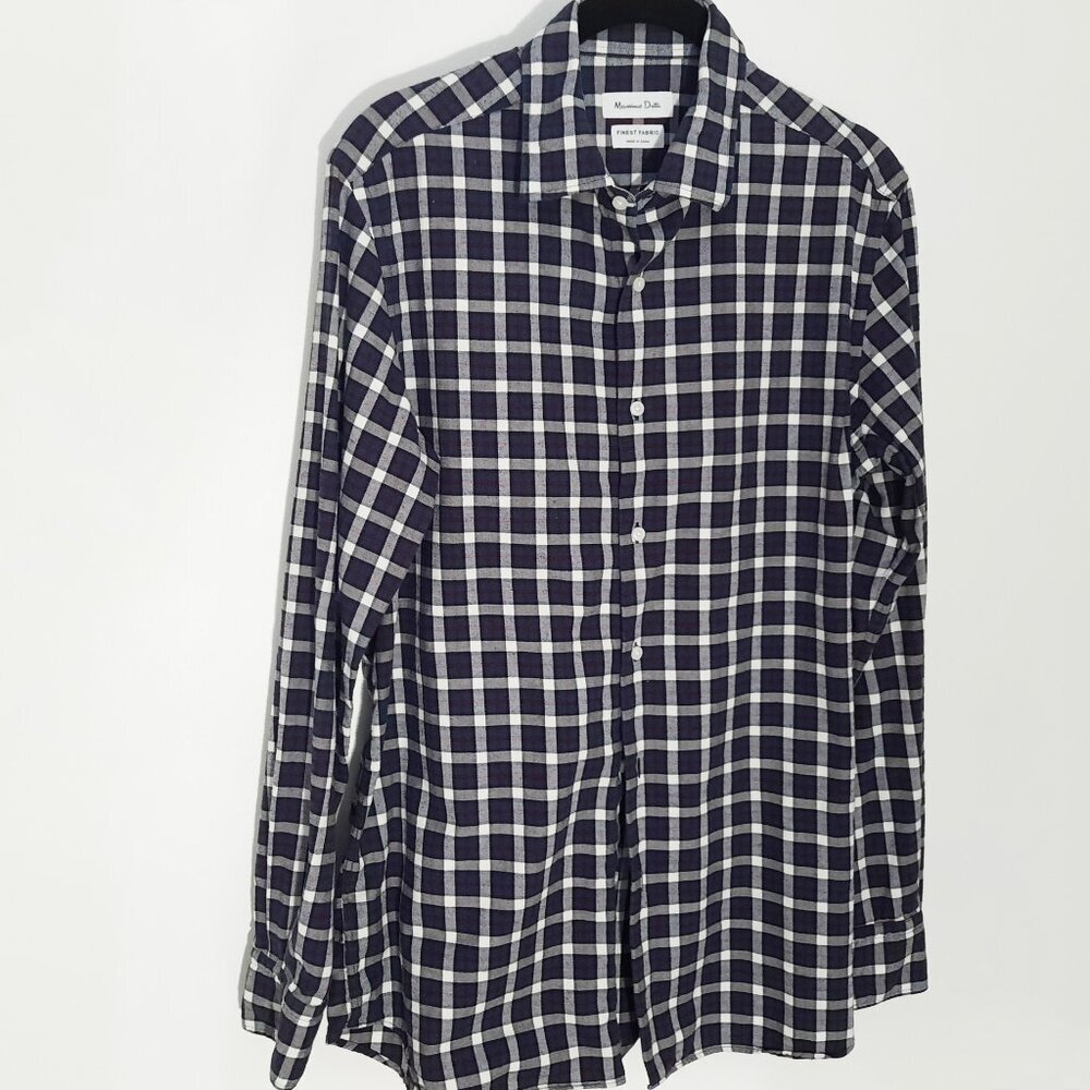 Massimo Dutti Plaid Shirt Navy White Red Men's M 100% Cotton